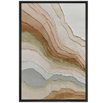 Framed Canvas Print Wall Art Abstract Waves Neutral Earth Tone Landscape Modern Art Contemporary Multicolor Ultra