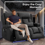 54" Power Loveseat Recliner Sofa, Electric Home Theater Seating with Massage Heat/4 Colors Ambient Lights/USB