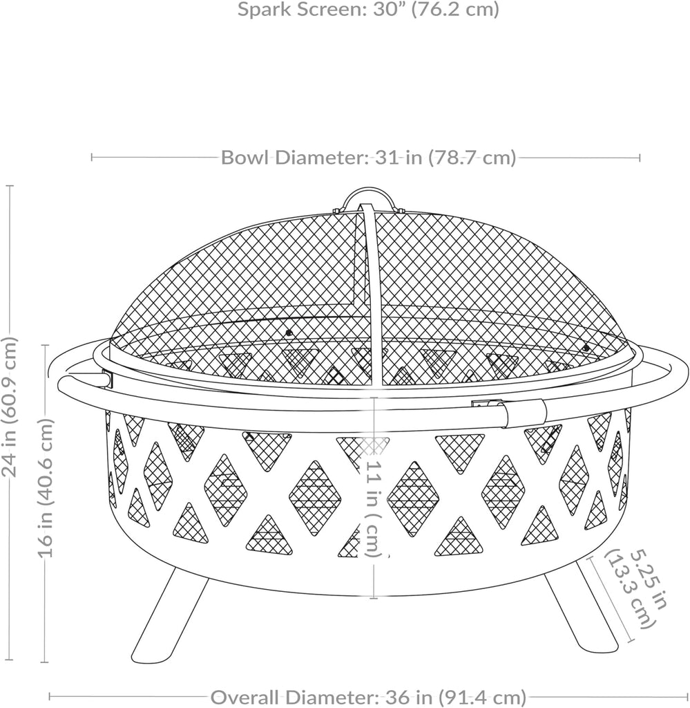 Sunnydaze Crossweave Outdoor Fire Pit - Wood-Burning Fire Pit for Outside with Spark Screen, Poker and Round Cover - 36-Inch - Black - Image 8