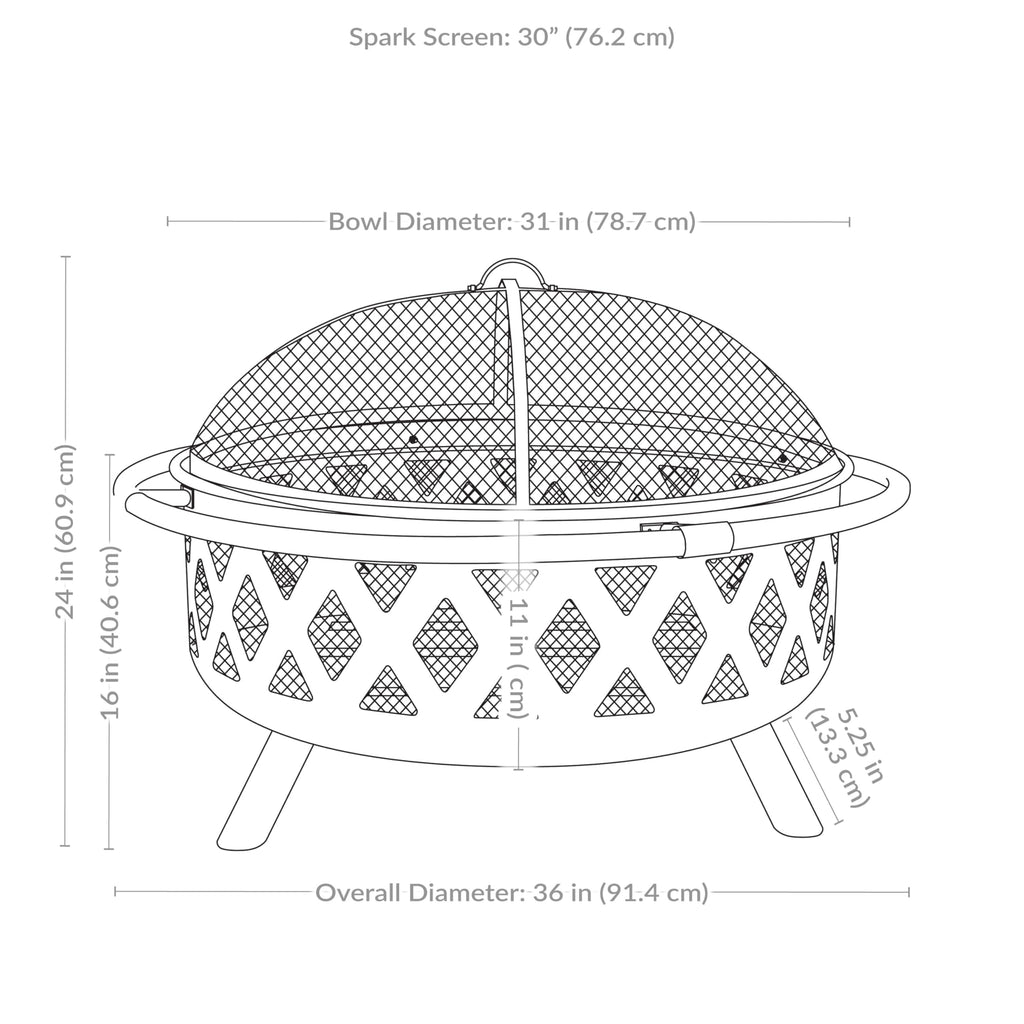 Crossweave 36" Large Outdoor Fire Pit, Wood Burning, Round
