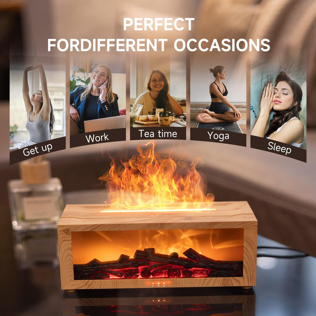 Essential Oil Diffuser Humidifier with Fireplace Flame Effect