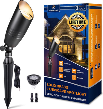 Landscape Spotlights Low Voltage - Brass 12V Outdoor Uplight LED, Wired Spot Lights IP65 Waterproof, Black for