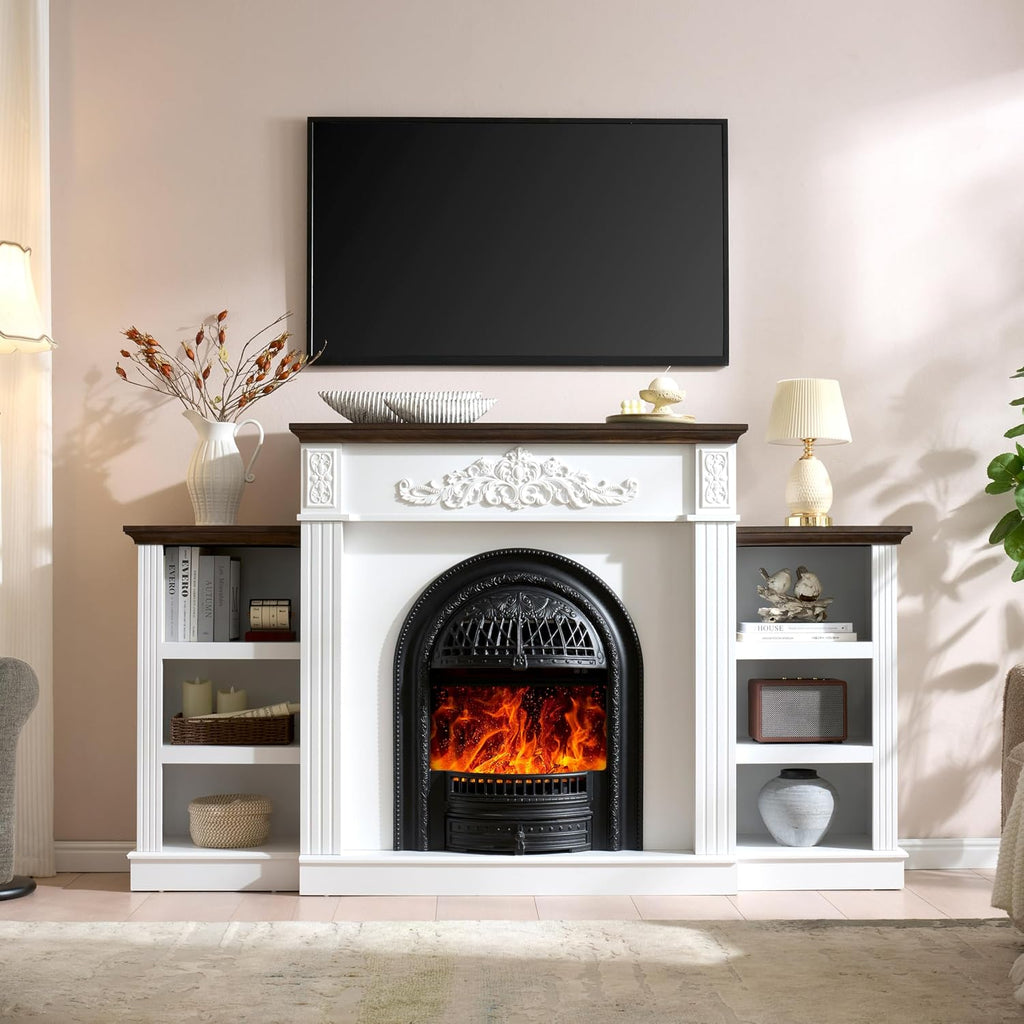 78" Electric Fireplace with Mantel, Electric Fireplace Heater, Fireplaces TV Stand w/Freestanding for TVs Up to 90"
