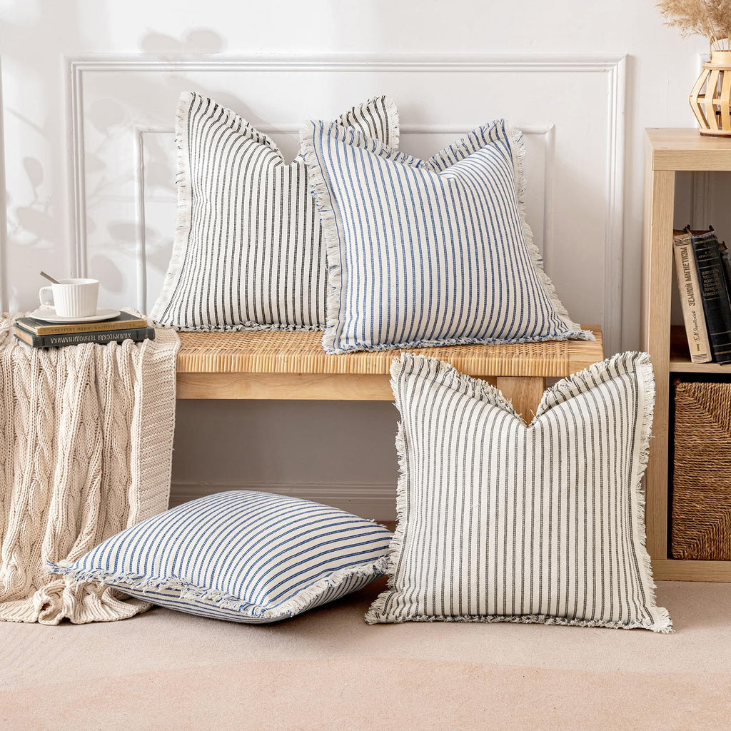 Gray Striped Decorative Throw Pillow Covers, 18x18