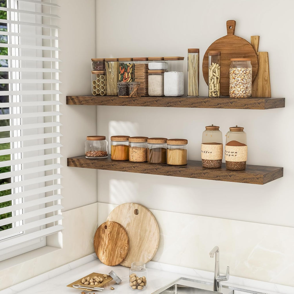 48Inch Floating Shelves for Wall 2 Pack Shelves |Kitchen|Bathroom Wall Mounted Rustic Wood Floating Shelf with