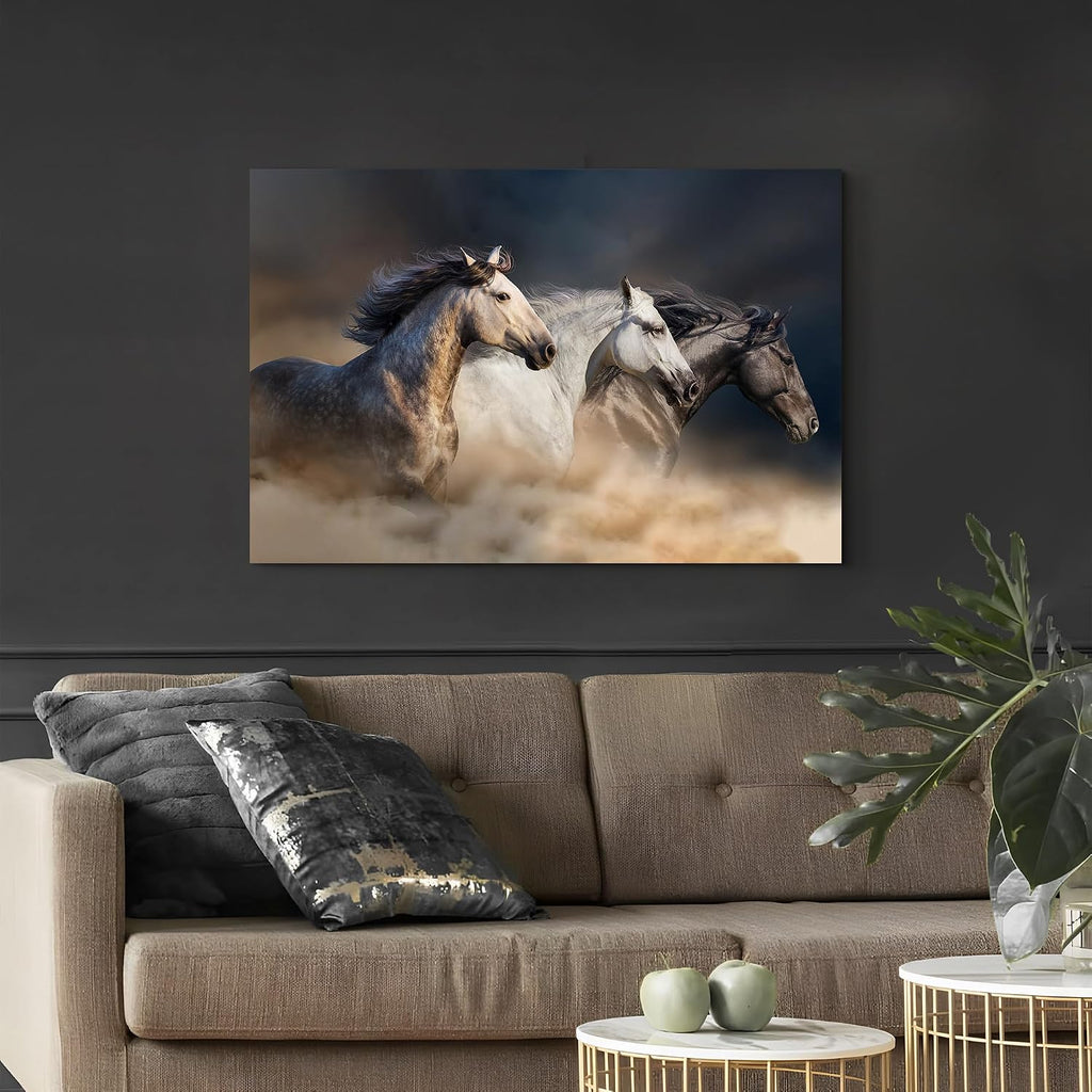 Animal Horse Canvas Wall Art: Galloping Horses Picture Farm Wildlife Photography Painting Print Equestrian Artwork