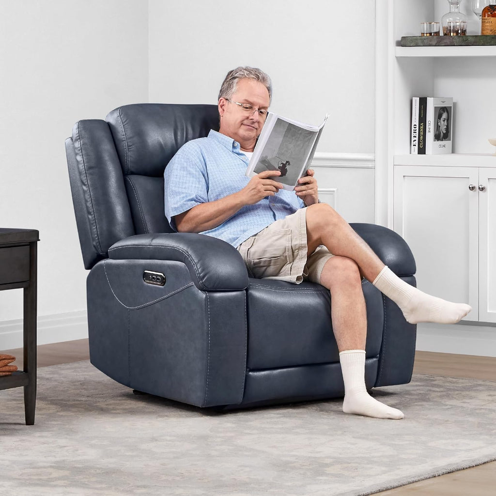 Genuine Leather Power Recliner Chairs for Adults, Wall Hugger RV Recliner with Power Headrest & Charging Ports