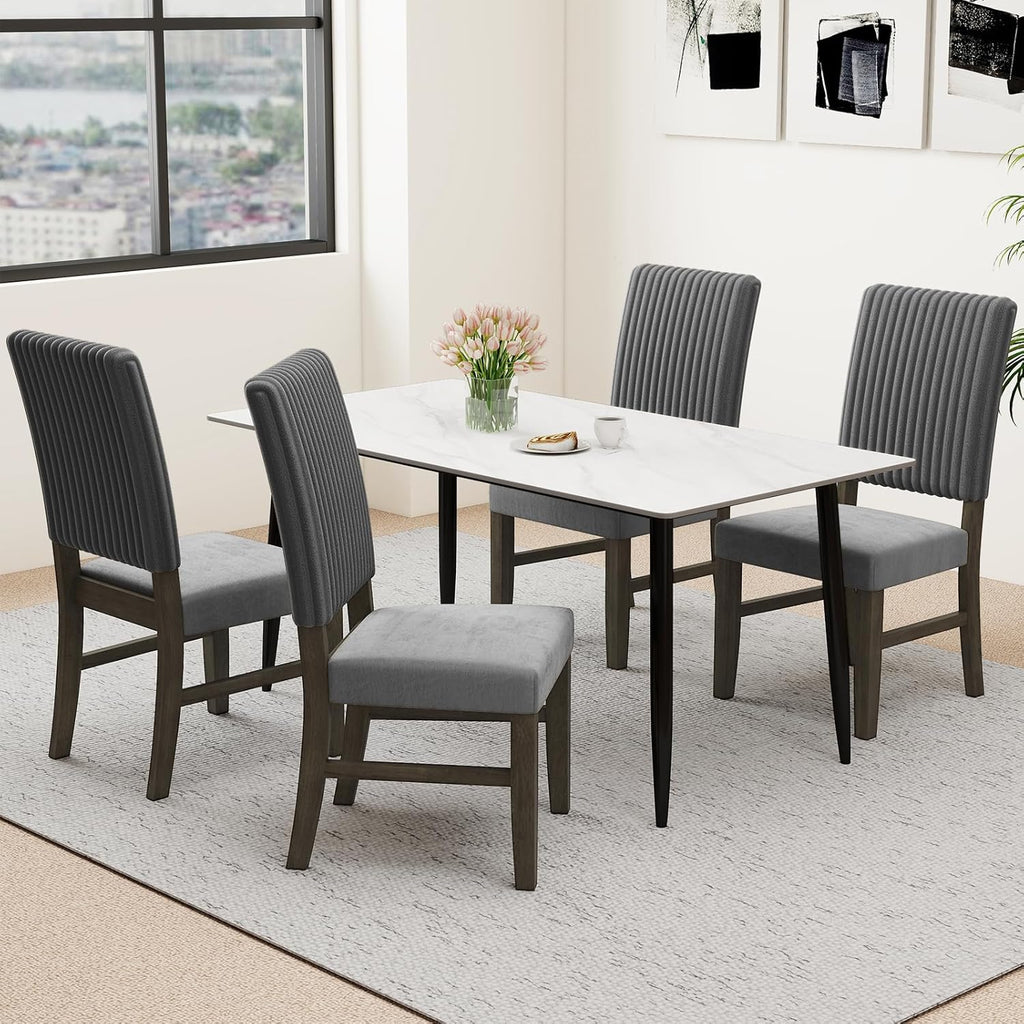 Dining Chairs Set of 4, Mid-Century Velvet Fabric Upholstered Chairs with Rubber Wood Legs, Thick Padded Seat