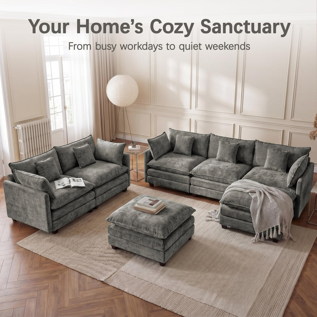 Modular Sectional Sofa 133" Oversized Cloud Couch with 2 Ottoman