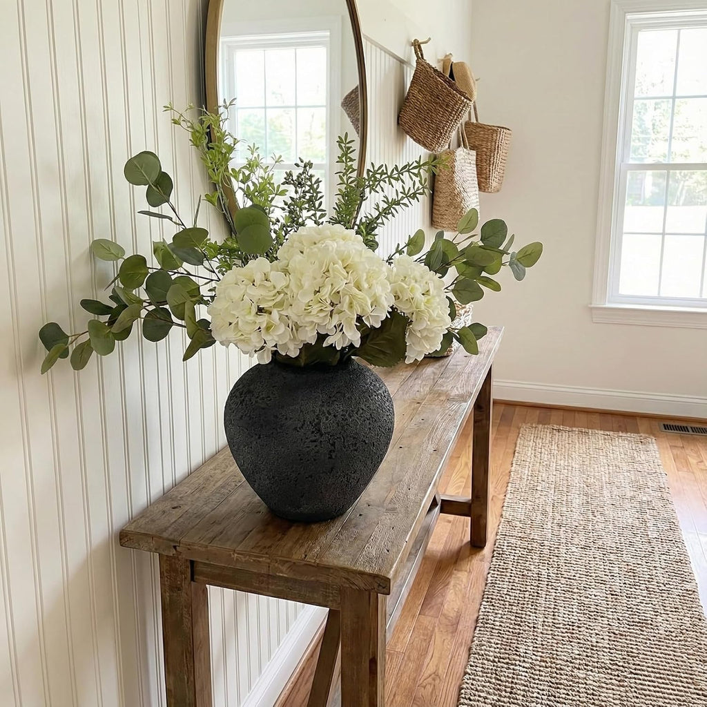 Faux Arrangement - Eucalyptus & White Hydrangea Flowers, Large Artificial Floral Greenery Centerpieces for Tables