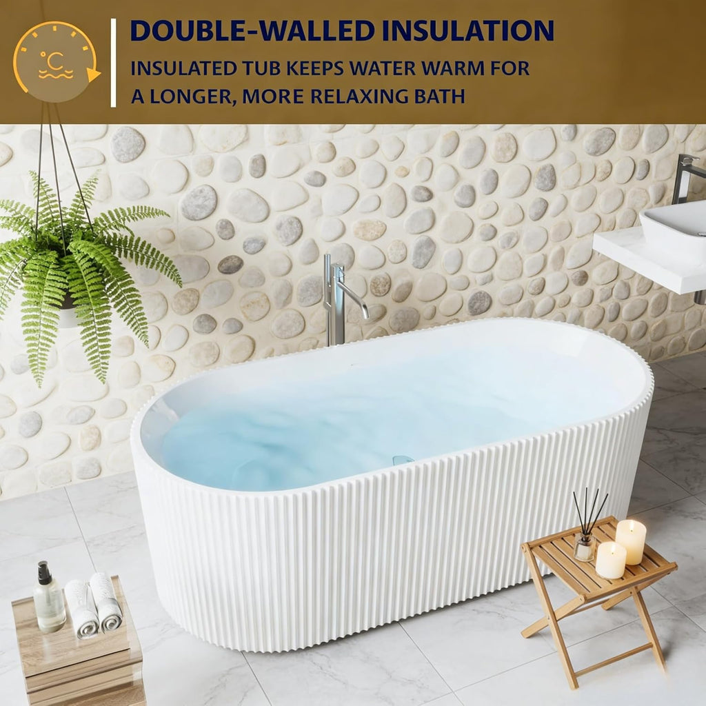 67 Inch Acrylic Freestanding Bathtub, Deep Soaking Tub with Non-Slip Base, cUPC Certified Free Standing Tub, Chrome