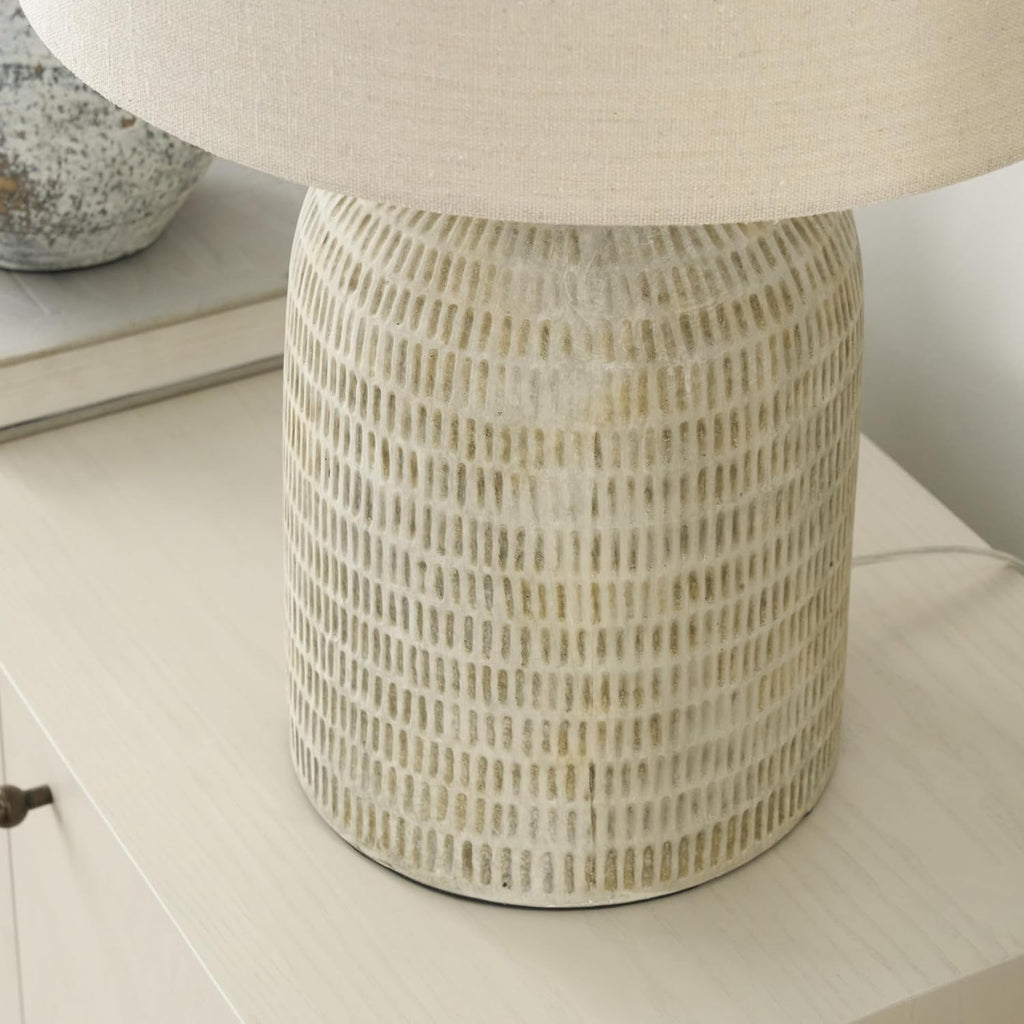 Home 24" Eggshell (Beige) Textured Honeycomb Cottage Farmhouse Table Lamp Table, Living Room, Dining, Entryway