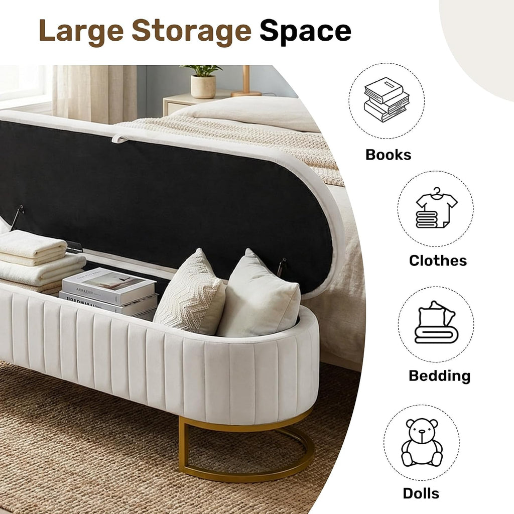 65" Velvet Storage Ottoman Bench End of Bed Entryway Beige
