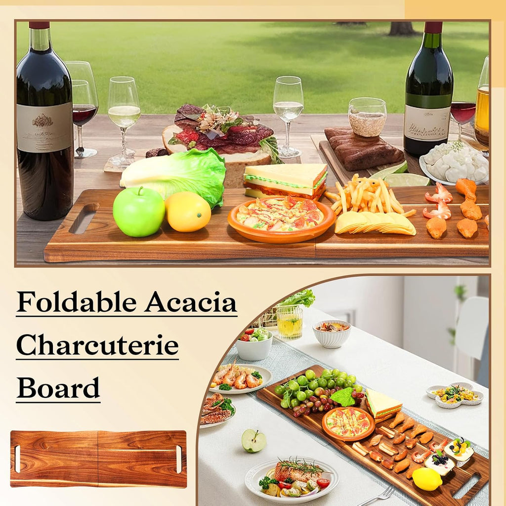 Acacia Large Charcuterie Board, Wood Charcuterie Boards with Handles Foldable Travel 33 x 12 Inch Cheese Boards