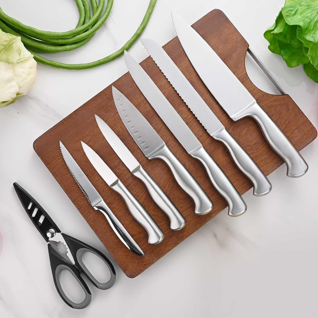 15-Piece Stainless Steel Chef Kitchen Knife Sets with Block & Built-In Sharpener, Professional Chef Knife Sets with