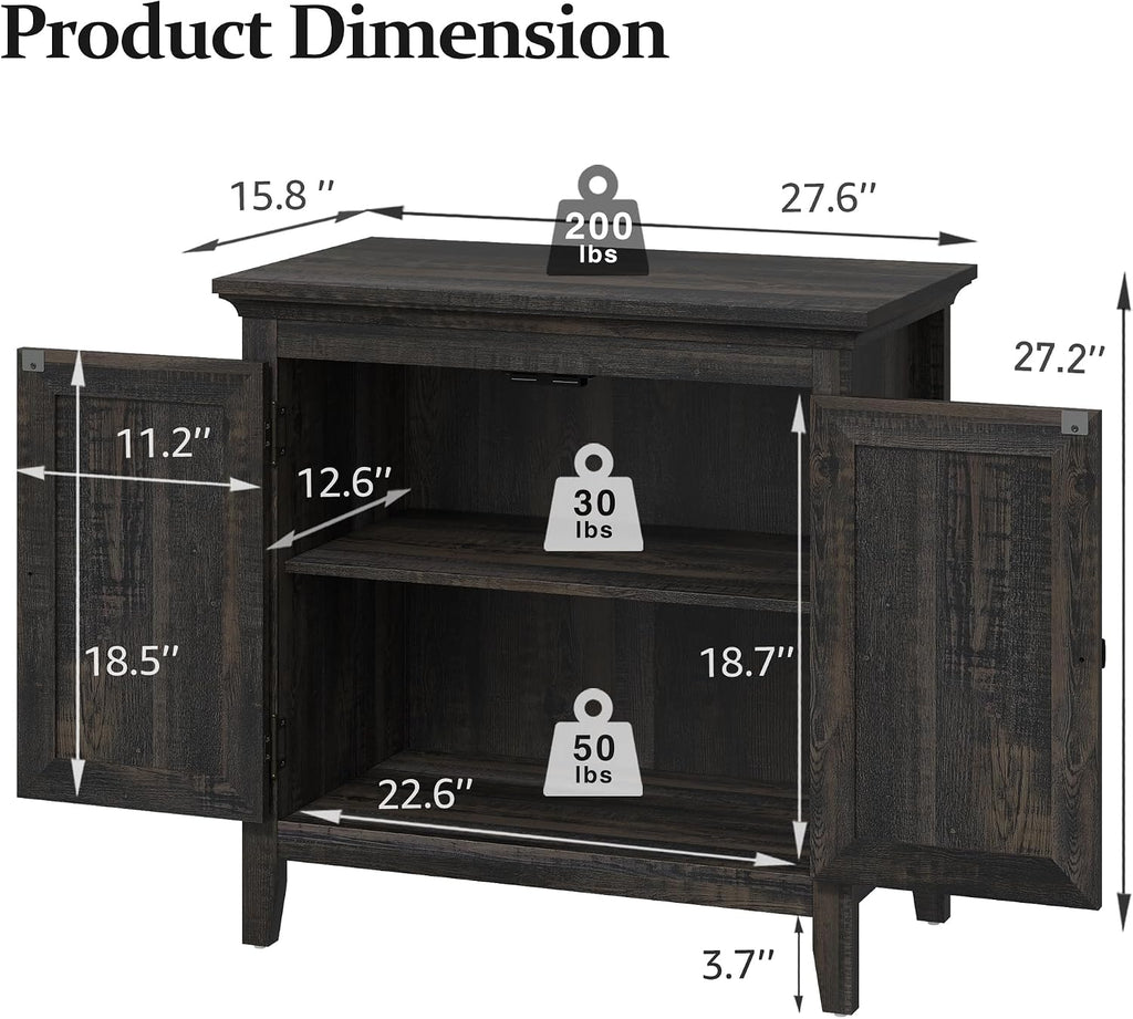 Rattan Accent Cabinet with Doors, Boho Entryway Cabinet, Wooden Decorative Sideboard with Adjustable Shelf & Doors