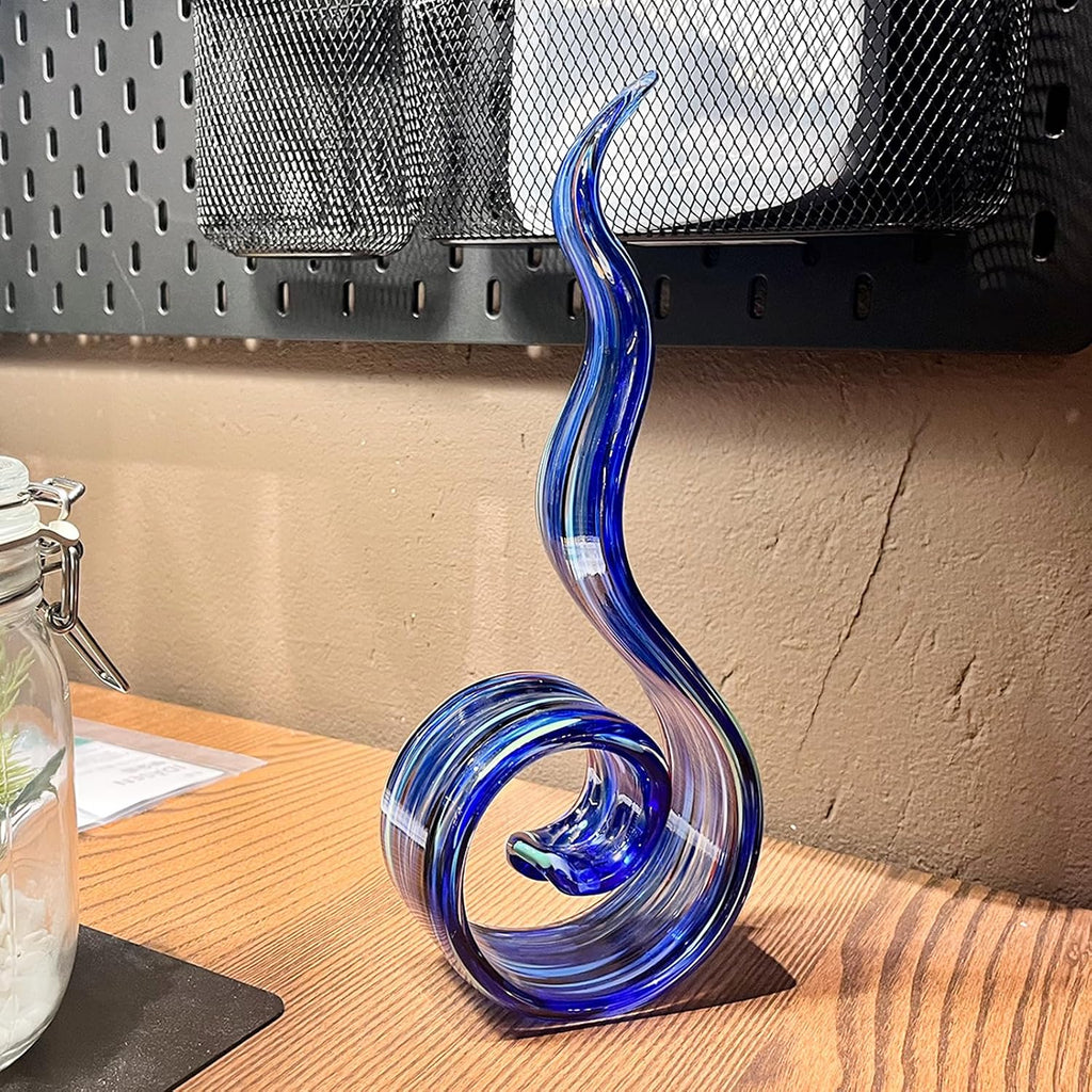 11.4" Tall Hand Blown Glass Sculpture, Murano Style Art Glass Figurine, Modern Coastal Home Decor Accent for Shelf