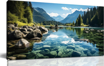 Landscape Wall Art , Mountain and Lake Wall-Decor , Natural Scenery Canvas Prints Pictures Office