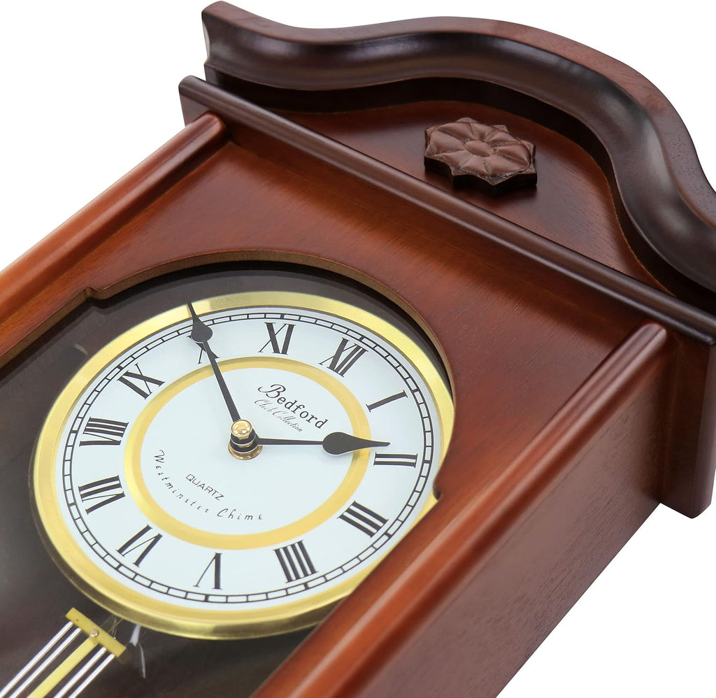 Bedford Clock Collection Jacob 22.75 Inch Mahogany Chiming Pendulum Wall Clock