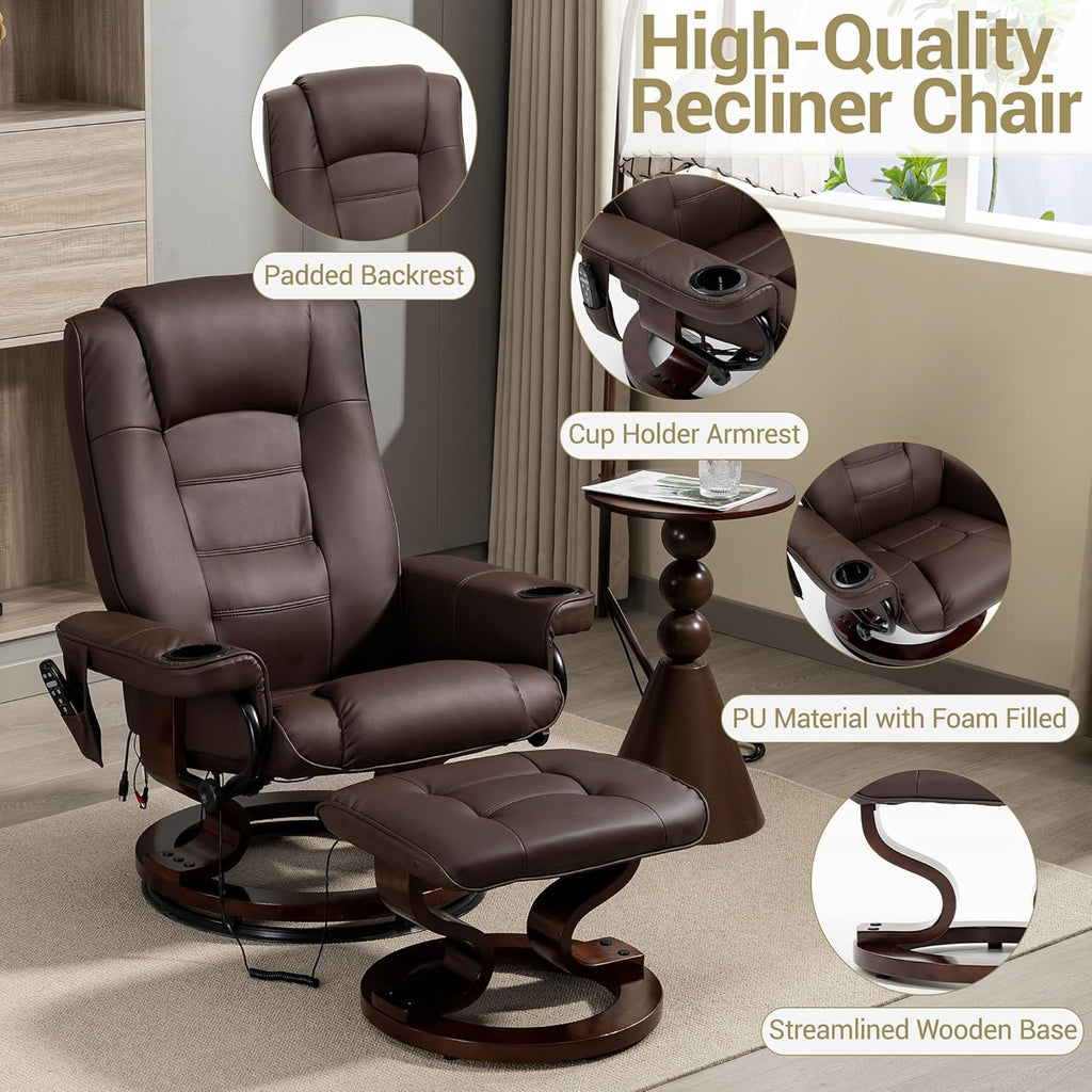 Modern Reclining Lounge Chair — Brown PU Leather