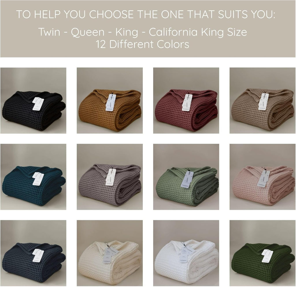 Luxury All Season Waffle Throw Blanket Queen XL Size Caramel - Pure 100% Turkish Cotton Light Airy Blankets