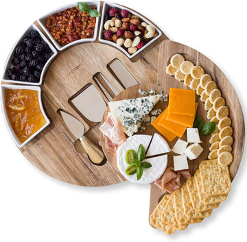 Charcuterie Board Set and Cheese Serving Platter - Made from Acacia Wood - US Patented 13 inch Cheese Board and Knife