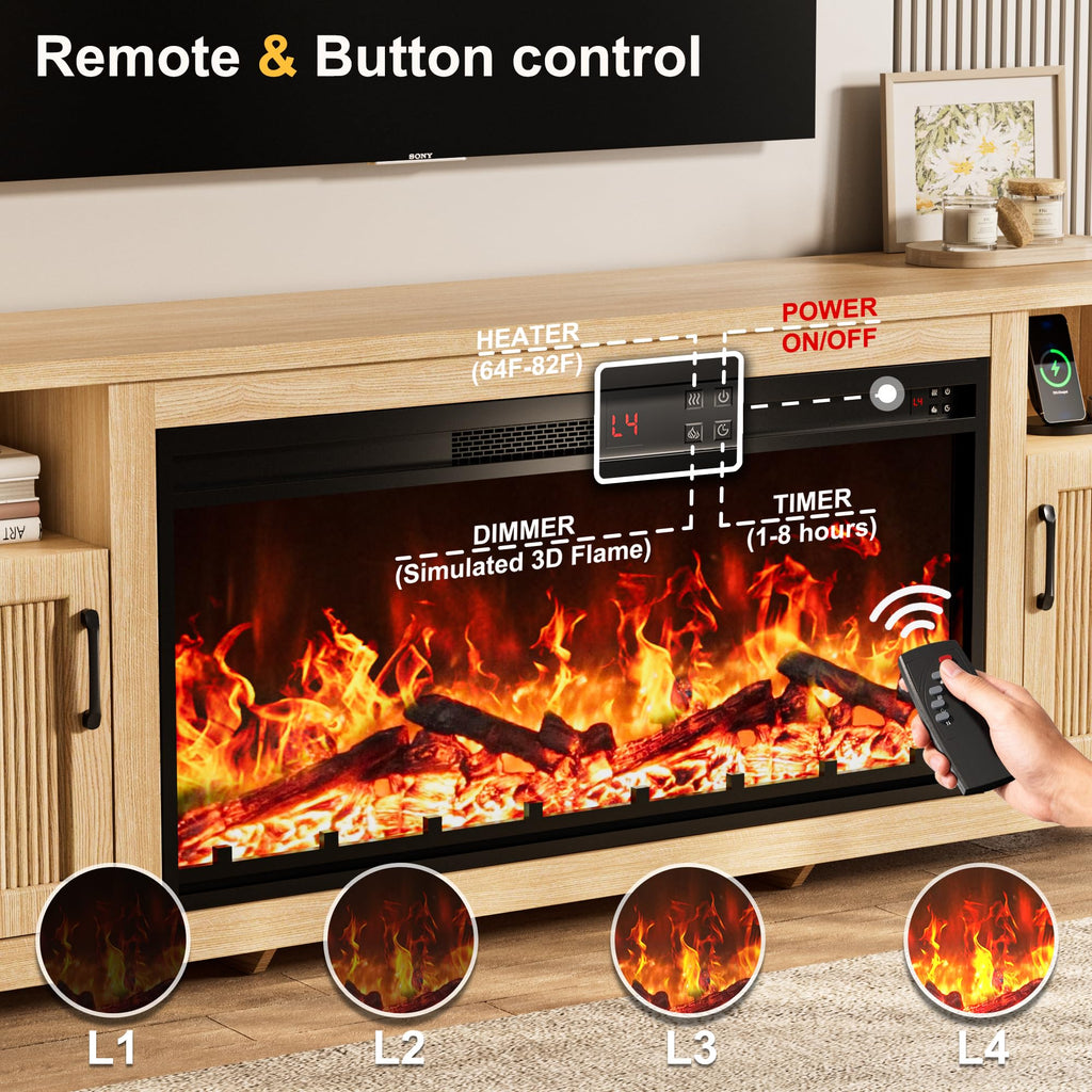 71" Fluted Fireplace TV Stand with 38" Electric Fireplace for Television up to 80", Entertainment Center, Media