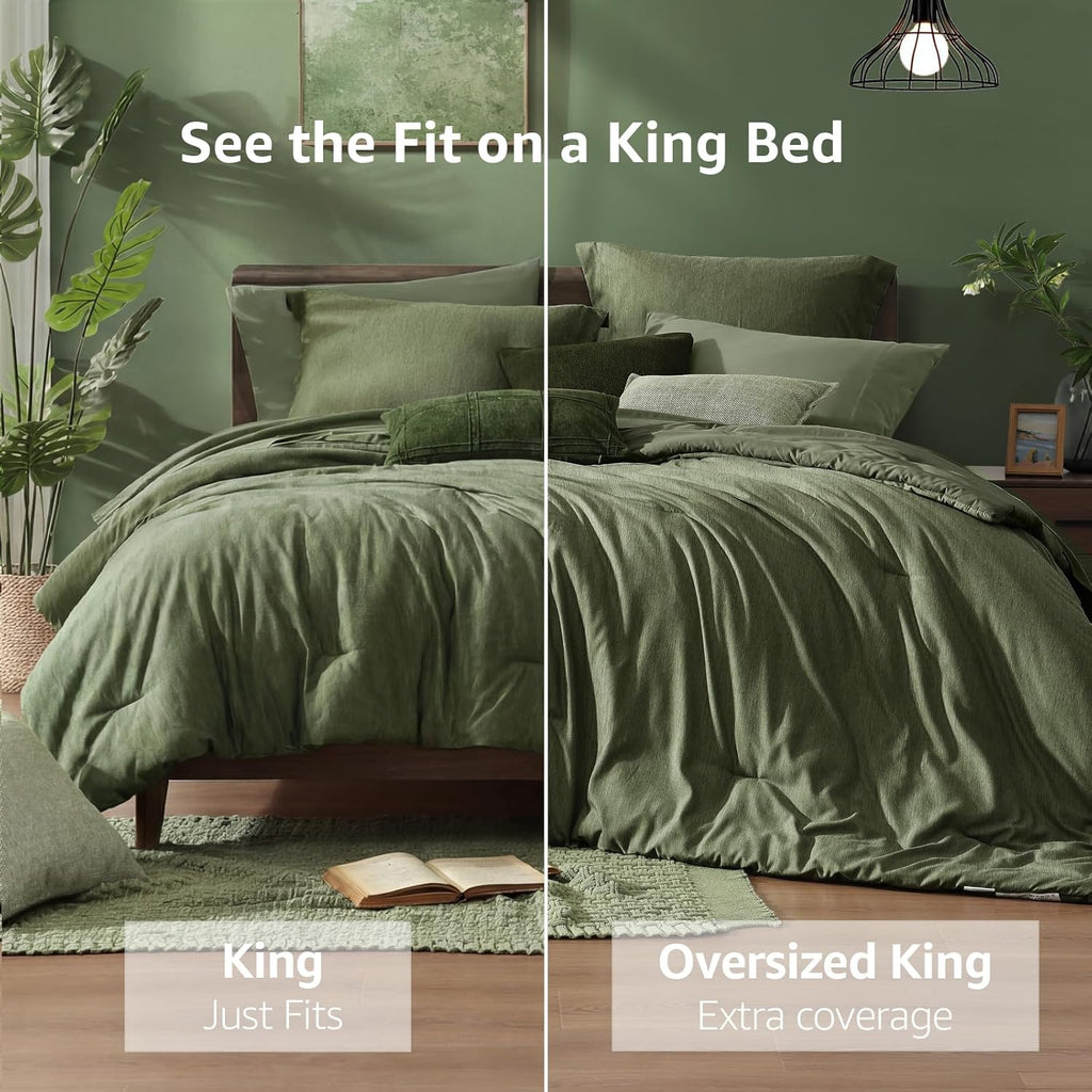 Comforter Set, Olive Green Bed Set Reversible, Comforter Set 7 Pieces