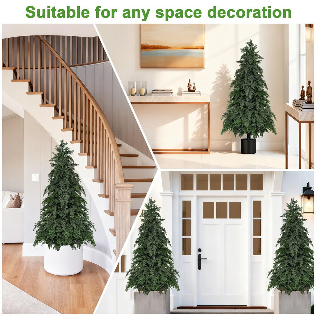 2Pack Fake Cypress Topiary Trees with Pot, 4FT UV-Anti Greenery