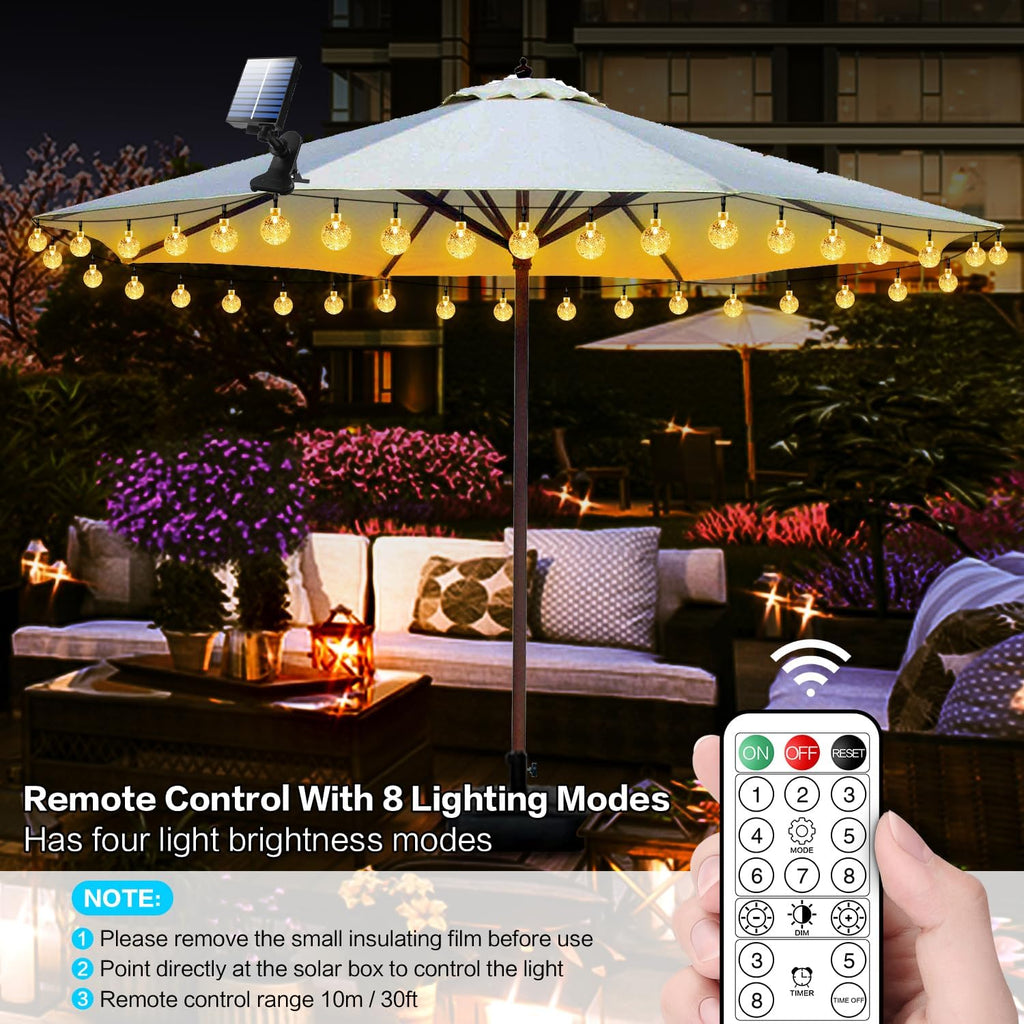Solar Umbrella Lights Crystal String Lights Solar Powered Waterproof 60 LED Patio Umbrella Lights 8 Lighting Modes