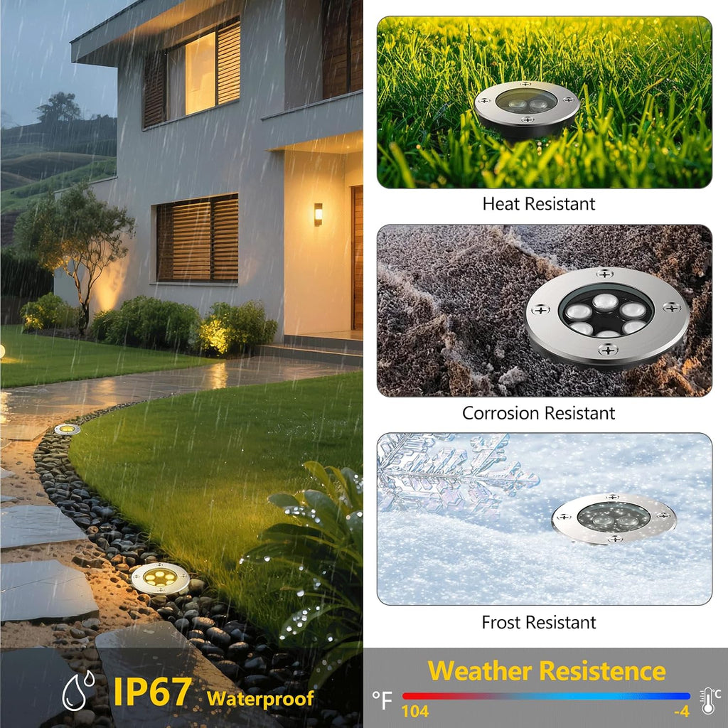 Outdoor Landscape Lights, Low Voltage In Ground Well Lights, 6 Pack | 3000K Warm White, 6W LED, 12V/24V, IP67