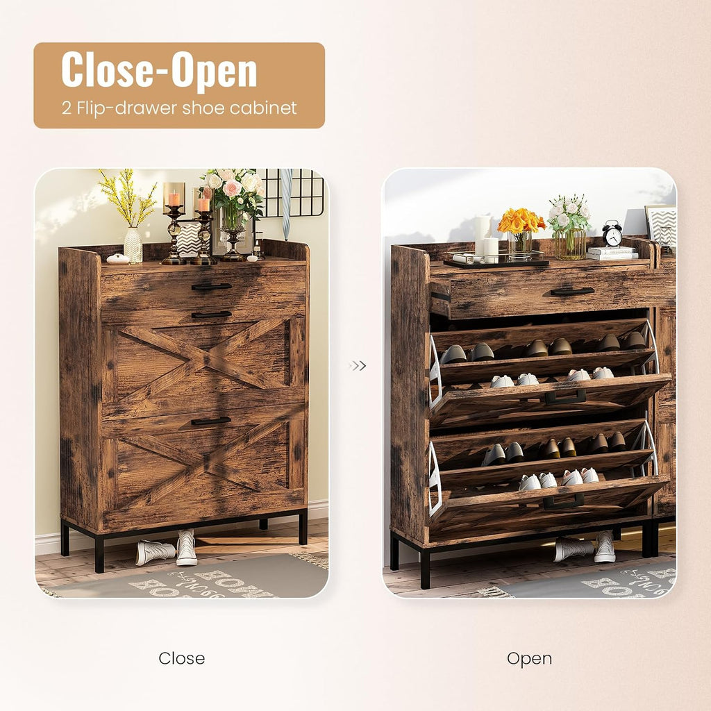 Shoe Storage Cabinet, Shoe Rack Cabinet with Flip Drawers,Freestanding Organizer with Metal Legs ,Foyer,Hallway