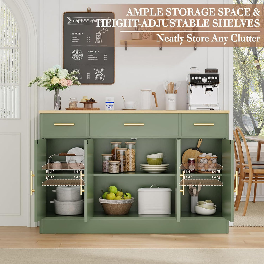 Buffet Cabinet with Storage,53.4" Large Kitchen Storage Cabinet with 3 Drawers and 4 Doors,Wood Farmhouse Buffet