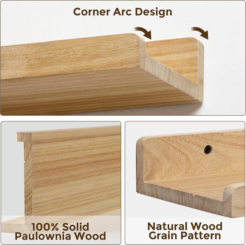 Floating Shelves for Wall, 55 inch Solid Wood Picture Ledge Shelf for Wall Storage, Nursery Book Shelves with Lip