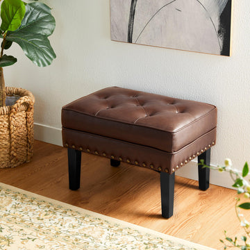 Faux Leather Foot Stool, Mid Century Modern Foot Stools Ottoman, Vintage Ottoman Tufted Square Vanity Seat, Coffee