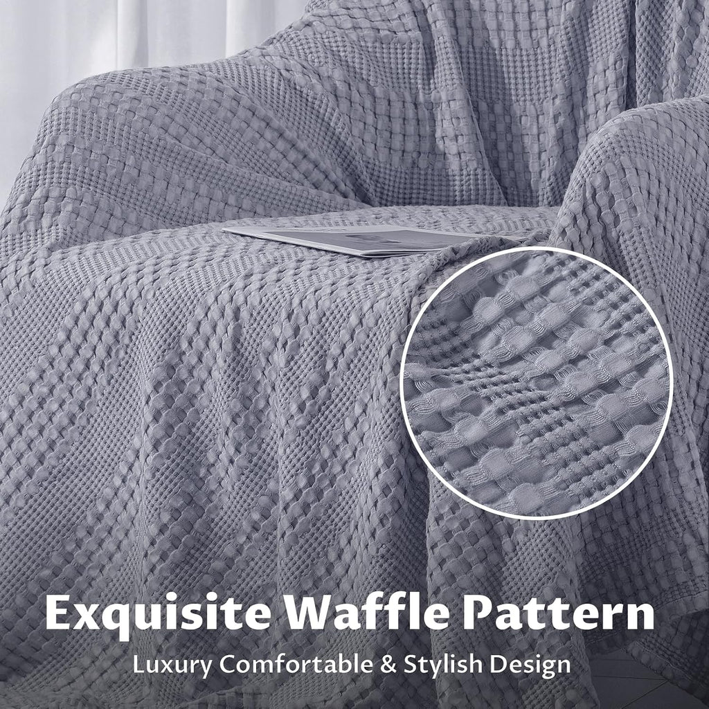 Cooling Cotton Waffle Weave Throw Blanket - Lightweight Breathable Blanket of 50% Rayon Derived from Bamboo for Hot
