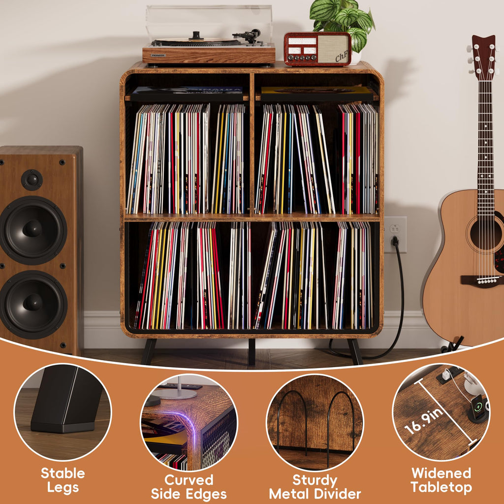 Record Player Stand with Vinyl Record Storage - Record Player Cabinet Table