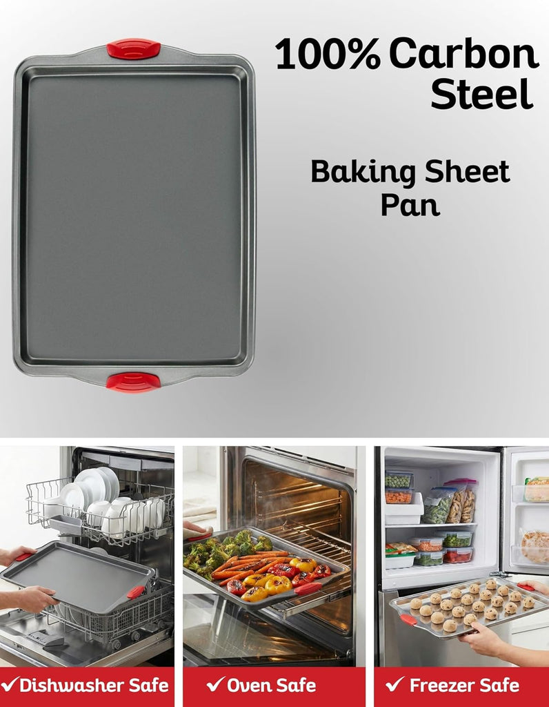Premium Nonstick Sheet Pans - Set of 3, Heavy-Gauge Carbon Steel, Warp, Dent, and Rust-Resistant - Gourmet Rimmed