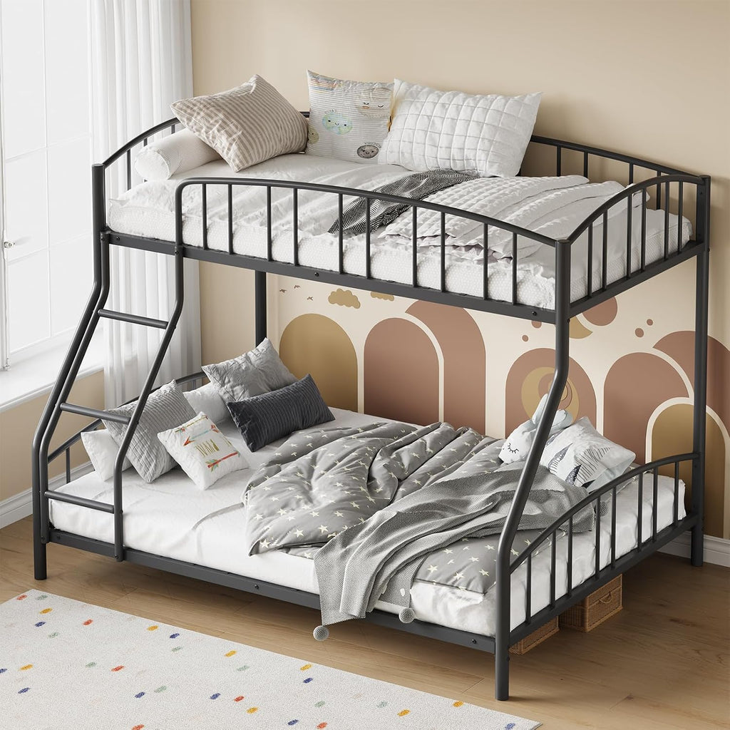 Bunk Bed Twin Over Full with Ladder and Arched Guardrail