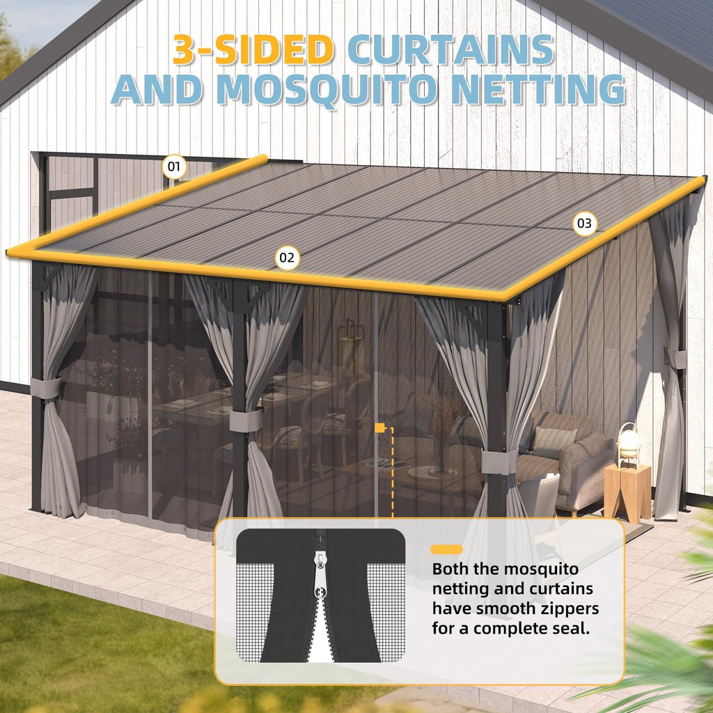 16' x 8' Gazebo Outdoor Pergola with Curtains and Netting, 8 - Image 3