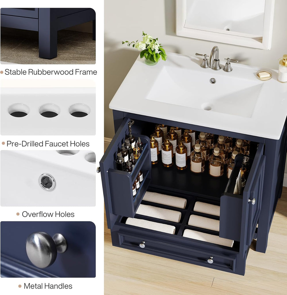30" Modern Bathroom Vanity with Sink, Freestanding Bathroom Vanities Cabinet with Ceramic Basin Combo
