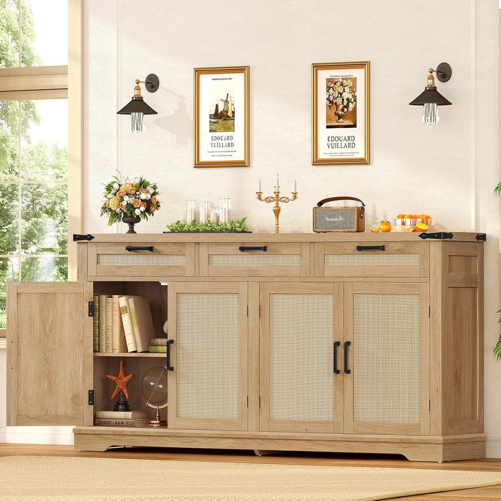 61” Large Buffet Cabinet with Storage, Sideboard Cabinet with 4 Doors and 3 Drawers, Farmhouse Buffet Table