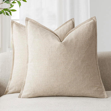Pack of 2, Decorative Linen Soild Throw Pillow Covers Soft Accent Cushion Case Boho Farmhouse Neutral Pillowcase