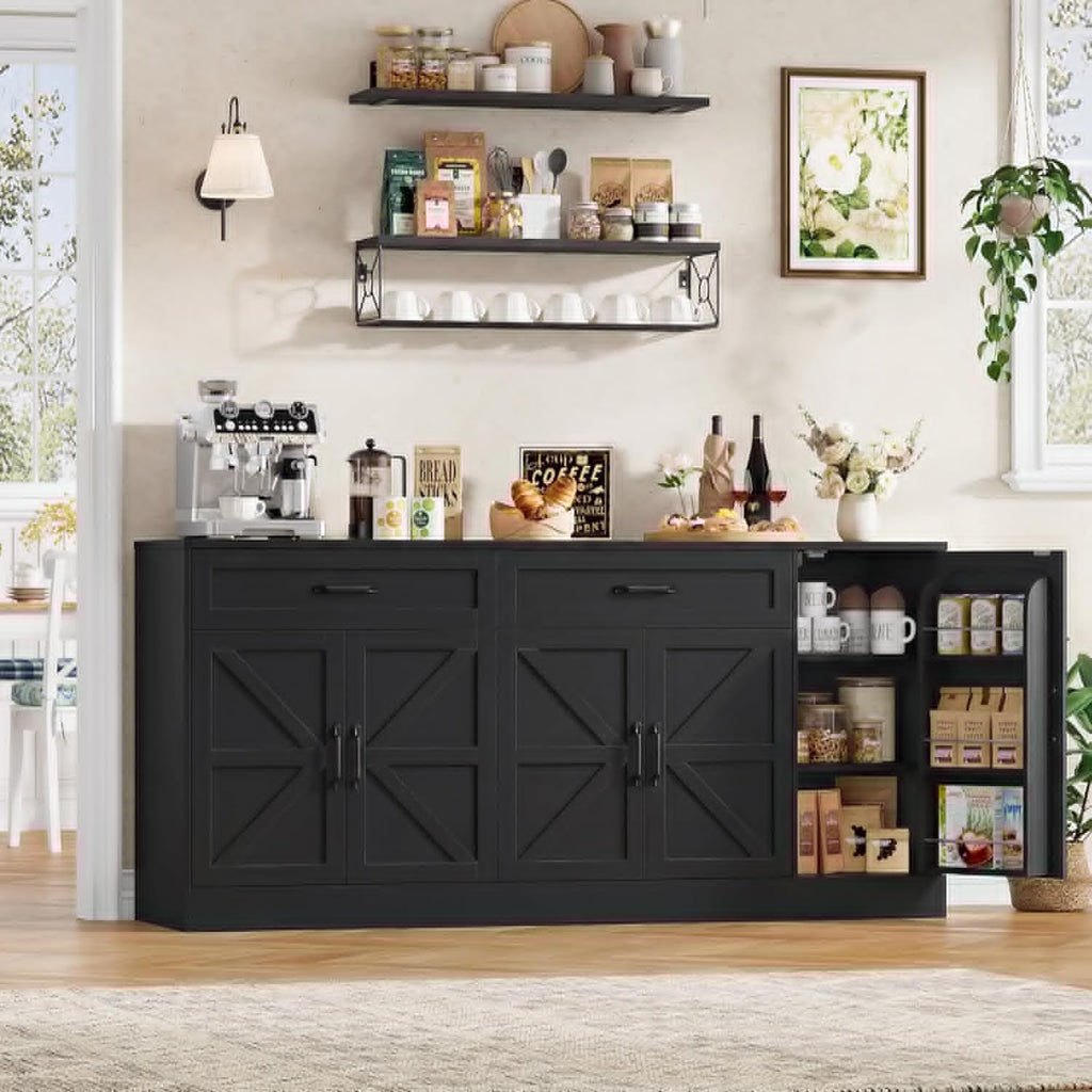 71” Large Sideboard Buffet Cabinet with Storage, Farmhouse Buffet Cabinet with Adjustable Shelves and 3 Door Shelves