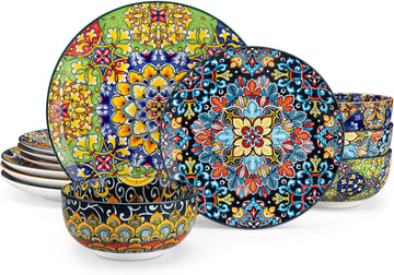 12 Pieces Dinnerware Sets, Plates and Bowls Set, Porcelain Dishes Set for 4, Microwave and Dishwasher Safe