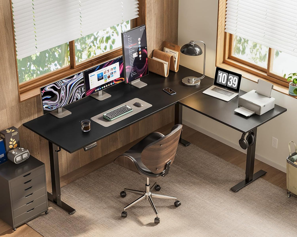 63 Inch Reversible L Shaped Electric Standing Desk, Height Adjustable Corner Stand up Desk
