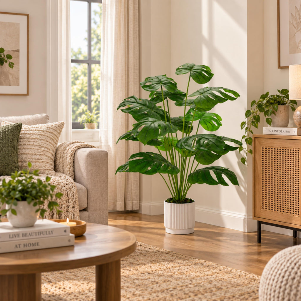28" Fake Plants, Artificial Monstera Plants Indoor in White Pot