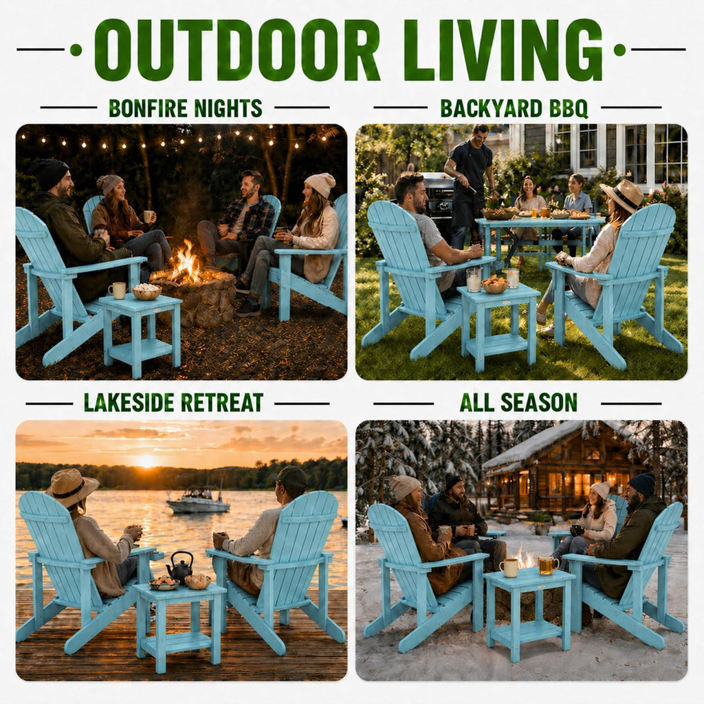 Adirondack Chair Set of 2 with Double Layer Side Table, HDPE Outdoor Patio Chairs, All Weather Plastic with Cup