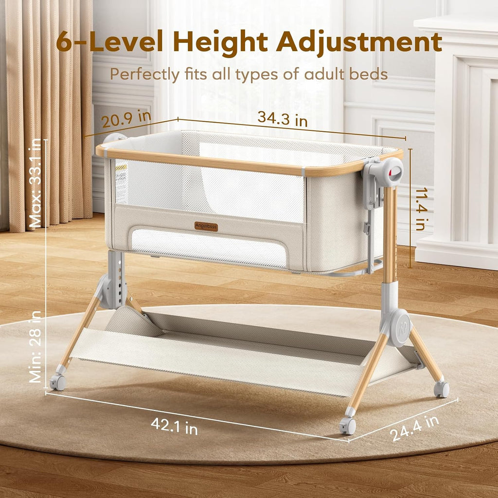 Bassinet Bedside Sleeper, 3-in-1 Foldable Bassinet for Newborns, One-Click Portable Baby Crib with Mesh Sides