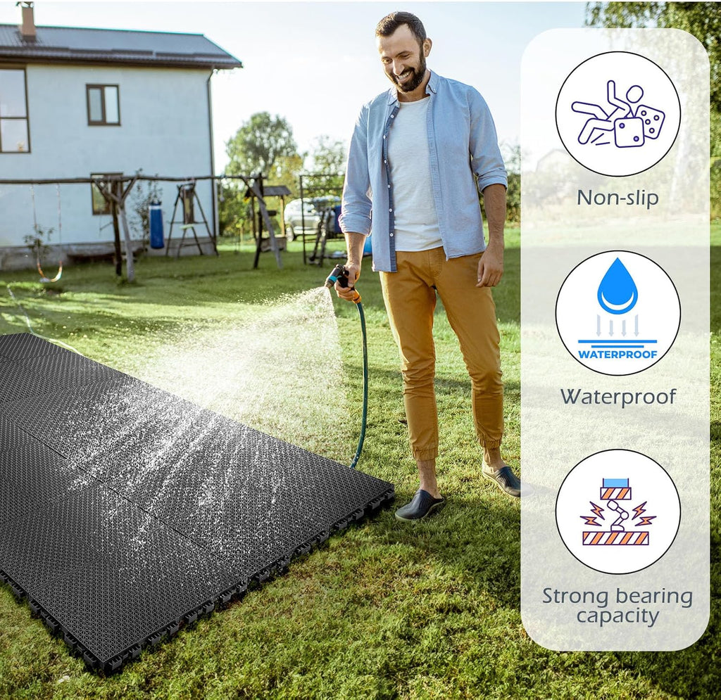 50 Pack Drainage Mats Interlocking Rubber Floor Tiles 10" x 10" Non Slip Rubber Floor Tiles Outdoor Pool Deck Mats